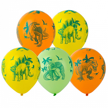 Шар (12"/30см) Динозавры, Шелкография, Ассорти, 25 шт.