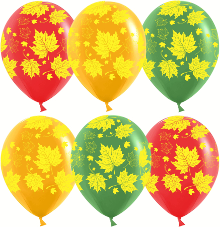 Шар (12''/30см) Яркие листья, Ассорти, пастель, 5 ст, 25 шт.