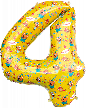 Шар (34''/86 см) Цифра, 4 Три Кота, Желтый, 1 шт. в упак.