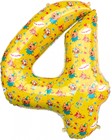Шар (34''/86 см) Цифра, 4 Три Кота, Желтый, 1 шт. в упак.