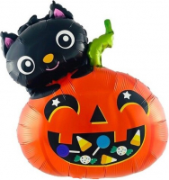 Шар (26''/66см) Фигура, Котенок с тыквой, 1 шт.