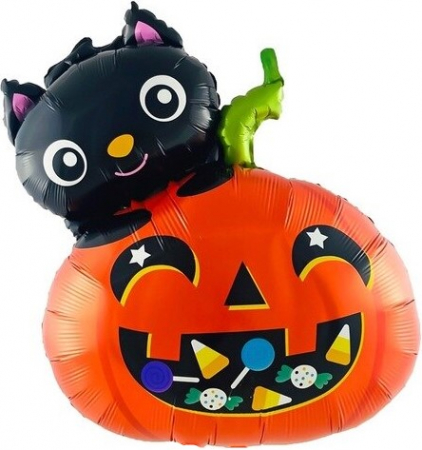 Шар (26''/66см) Фигура, Котенок с тыквой, 1 шт.