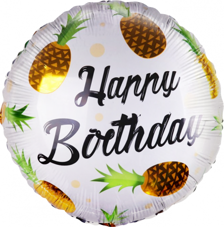 Шар (18''/46 см) Круг, С Днем рождения! (желтые ананасы), 1 шт.
