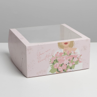 Коробка для торта с окном (20-30см) Девушка с цветами, 1 шт.