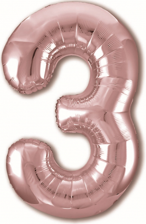 Шар (40''/102 см) Цифра, 3, Slim, Розовое Золото, в упаковке 1 шт.
