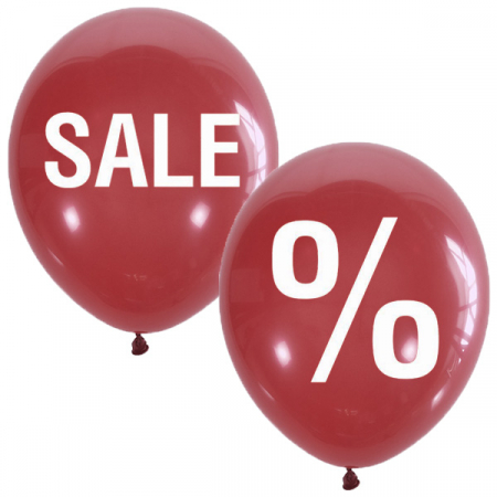 Шар (12"/30см) Sale %, Пастель (шелк) RED 2 ст. 1 цв. рис, 25 шт.
