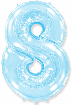 Шар (40''/102см) Цифра, "8", Голубой, в упаковке, 1 шт.
