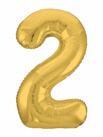 Шар (40"/102см) Цифра "2" Золото Slim в упаковке, 1 шт.