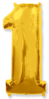Шар (40"/102см) Цифра, "1", Золото, в упаковке, 1 шт.