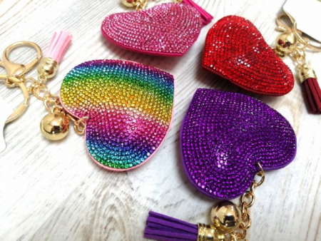 Брелок под замшу + стразы " Сердце ", (15х7х6см), 1 шт.