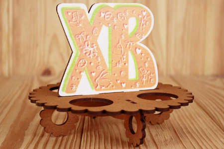 Подставка для яиц "ХВ", на 4 шт. (14,5*14,5*11) МДФ 3мм, УФ печать, окраш. морилкой, Дуб, 1 шт.