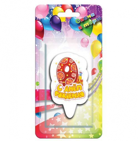 Свеча тортовая цифра "С Днем Рождения! Мишка" Красная 0, 1 шт.