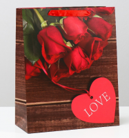 Пакет подарочный (26*32*12см), Букетик роз с открыткой, 1 шт.