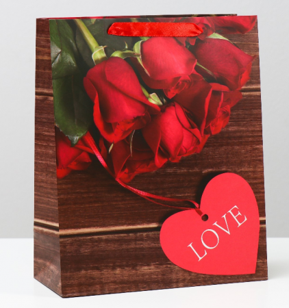 Пакет подарочный (26*32*12см), Букетик роз с открыткой, 1 шт.