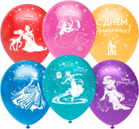 700 Шар (12''/30см) Принцессы Диснея, С Днем Рождения!, Ассорти, пастель, 5 ст, 25 шт.