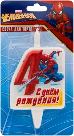 Свеча Цифра, 4 Человек-Паук, 12 см, 1 шт.