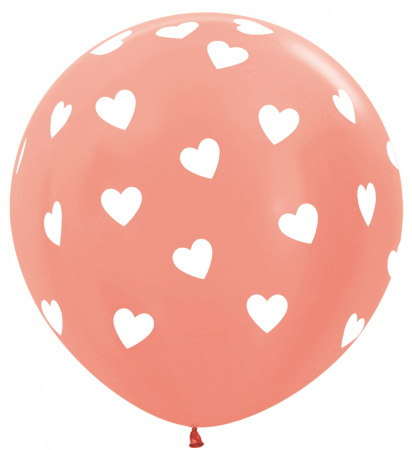 Шар (36''/91см) Классические сердца, розовое золото (568), 5 ст. рис., металлик, 1 шт.