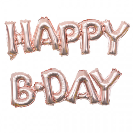 Шар (36"/90см) Фигура, Надпись "HAPPY B-DAY" Розовое золото, 59см Х 90см, 1 шт.