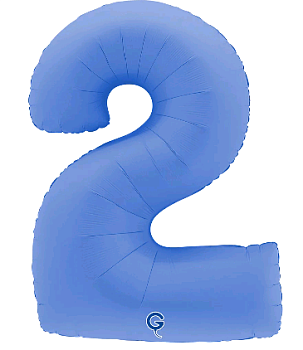 Шар (40''/102см) Цифра, "2", Голубой Лотос, Матовый, 1 шт. в уп.