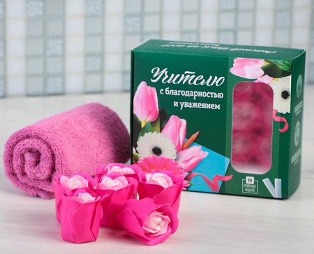 Подарочный набор "Учителю", мыльные лепестки 6 шт. и полотенце, 1 шт.