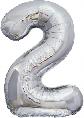 Шар (32''/81см) Цифра, 2, ЭКО, Slim, Серебро, 1 шт.