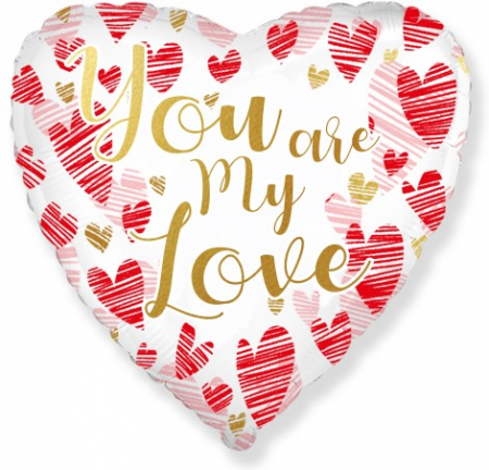 Шар (18''/46см) Сердце, Моя Любовь (сердца граффити), 1 шт.
