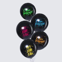 Шар (12"/30см) С днем рождения!, Черный, пастель, 5 шт.