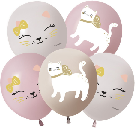 Шар (12''/30см) Кошечка с бантом, Ассорти, пастель, 1 ст, 25 шт.