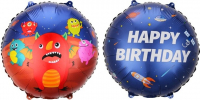 Шар (18''/46см) Круг, Космические монстрики, С Днем Рождения!, 1 шт.