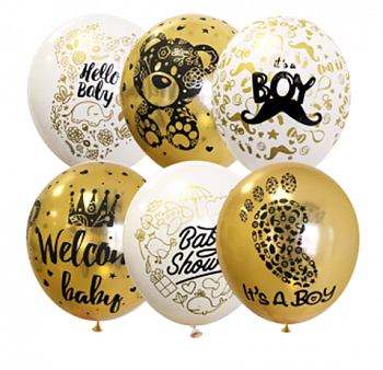 Шар (12"/30 см) Welcome Baby Boy, Ассорти, Пастель, 25 шт.