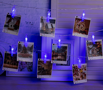 Гирлянда-нить с прищепками (4,5м), Свечение синее, 1 шт.