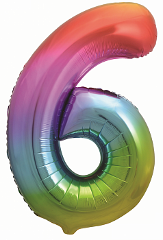 Шар (32''/81см) Цифра, "6", Радуга, Градиент, 1 шт.