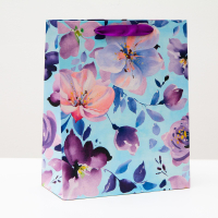 Пакет подарочный (26*32*12см), Акварельные цветы, 1 шт.