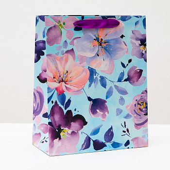 Пакет подарочный (26*32*12см), Акварельные цветы, 1 шт.