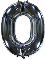 Шар (40''/102см) Цифра, "0", Черный, в упаковке, 1 шт.