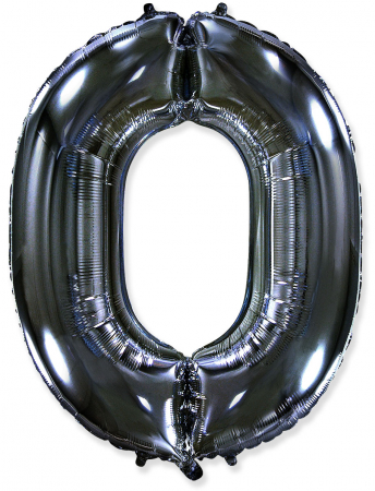 Шар (40''/102см) Цифра, "0", Черный, в упаковке, 1 шт.