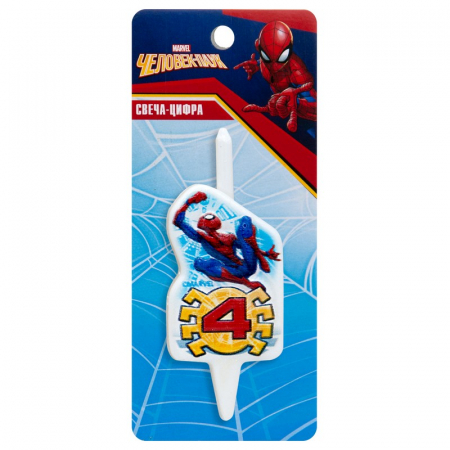 Свеча Цифра, 4 Человек-Паук, 7 см, 1 шт.