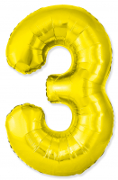 Шар (40"/102см) Цифра "3" Золото Slim в упаковке, 1 шт.