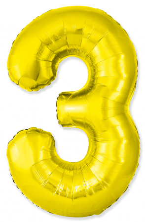 Шар (40"/102см) Цифра "3" Золото Slim в упаковке, 1 шт.