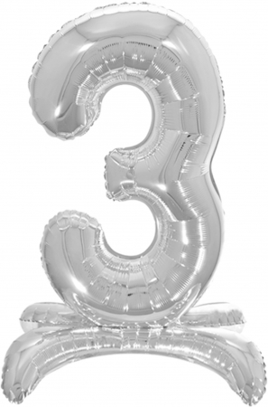 Шар (32''/81 см) Цифра, 3 на подставке, Серебро, в упак., 1 шт. 