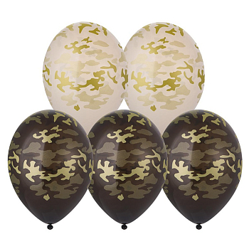 Шар (14"/35см) Камуфляж, Шелкография, Черно-бежевый, 25 шт.