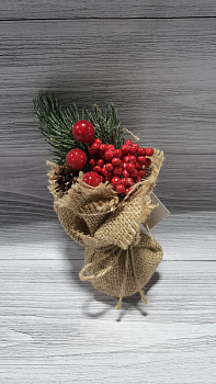 Веточка (17см), Ель с ягодками в мешочке, 1 шт.