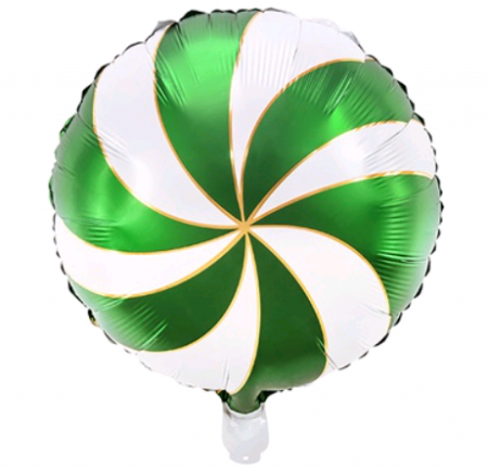 Шар (18"/45см) Круг, Леденец, Зеленый / белый, 1 шт.