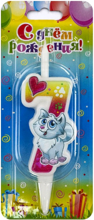 Свеча Цифра, 7 Кошечка, 12 см, 1 шт.