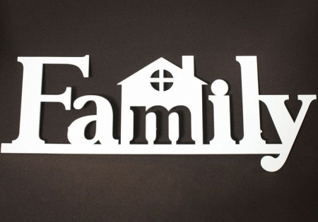Надпись "Family" с домиком (40*0,3*15) МДФ 3мм, окрашен., Белый, 1 шт.