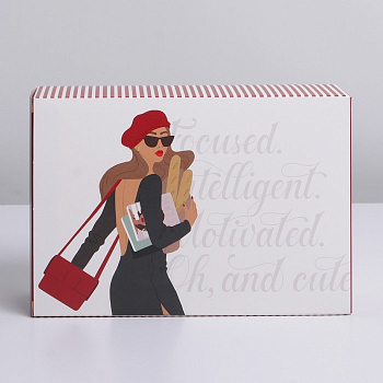 Коробка складнадная (16*23*7,5 см), Девушка в красном берете, 1 шт.