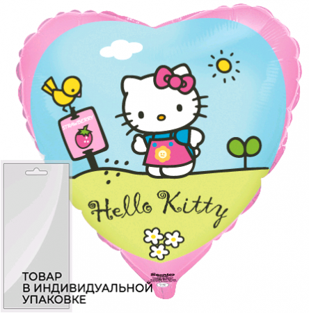 Шар (18''/45 см) Сердце, Hello Kitty, Котенок в саду, Розовый, 1 шт. в упак.