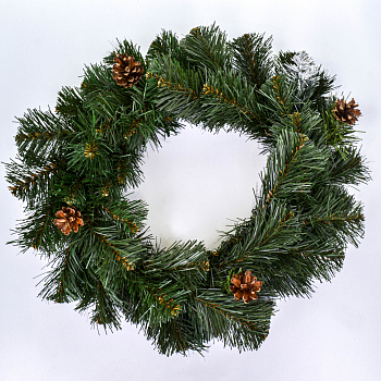 Новогодний венок, Элитный пышный с шишками, 45 см, 1 шт.