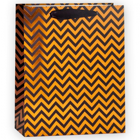Пакет подарочный (23*18*8 см) Золотые зигзаги, Черный, 1 шт.