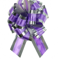 Бант-шар (3,2см), Воздушные сердца на фиолетовом, Серебро, 1 шт.